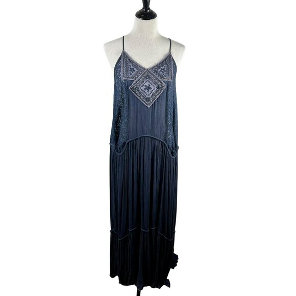 Muche et Muchette Maxi‎ Boho Dress Women One Size Blue Lace Racer Back Festival - Picture 1 of 11